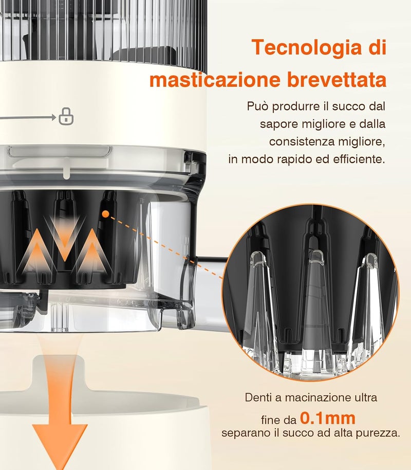 Zasmira Cold Press Juicer, Juicer Machines with Large Feeding Chute, Powerful Slow Juicer with Pulp Seperation, 99.6% Juice Purity, Easy to Clean, White - Image 3